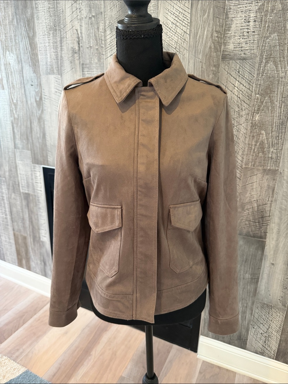 Kut from the Kloth Taupe Faux Suede Utility Jacket